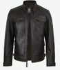 Veste style motard en cuir marron vieilli pour homme - Épaules matelassées