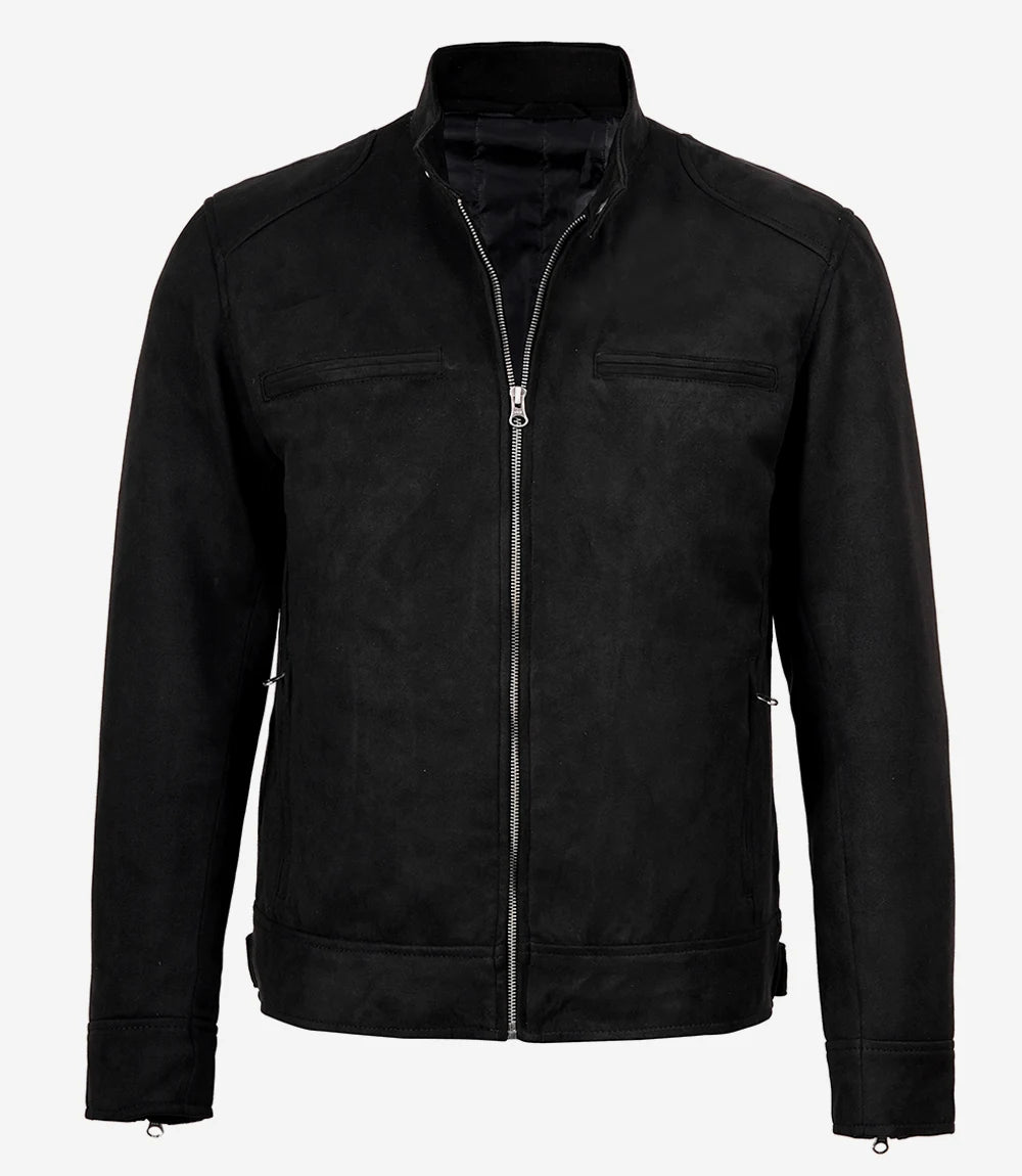 Men's Black Faux Suede Biker Style Jacket