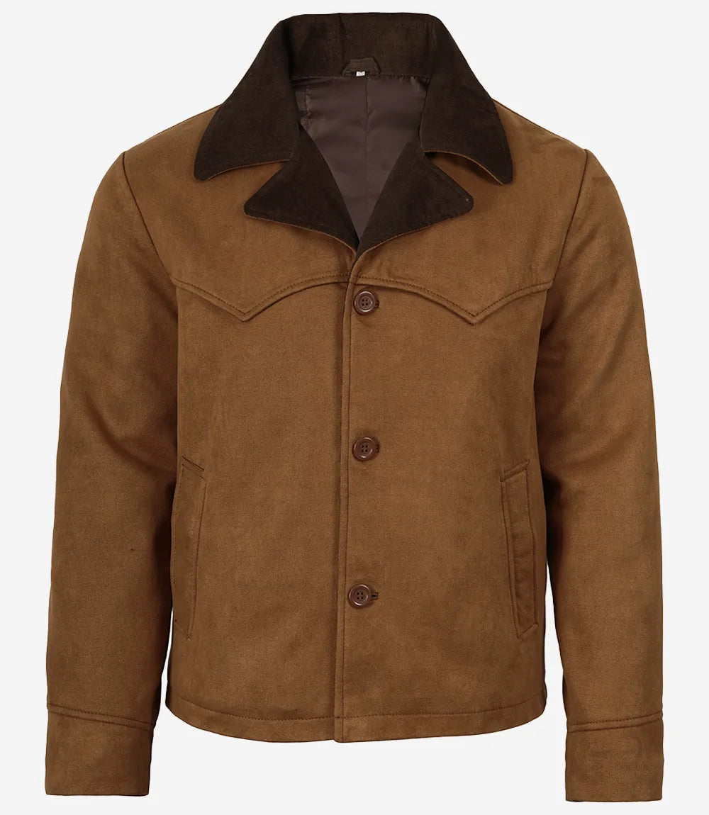 Men's Light Brown Faux Suede Jacket with Western Detail