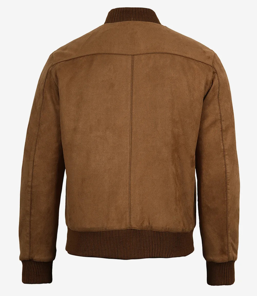 Men's Light Brown Faux Suede Bomber Jacket