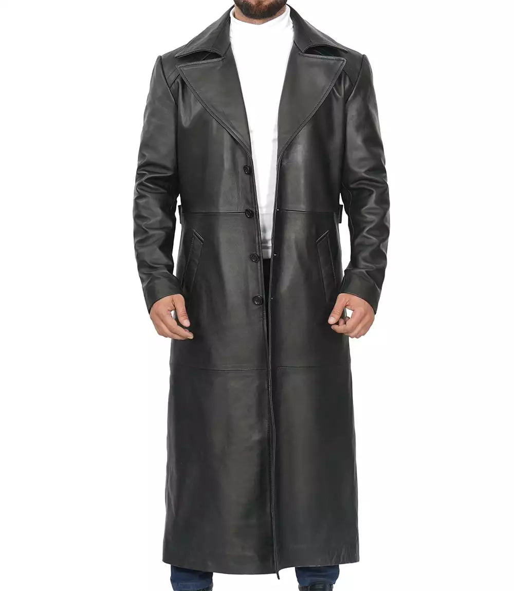 Jackson Mens Black Trench Full Length Leather Coat