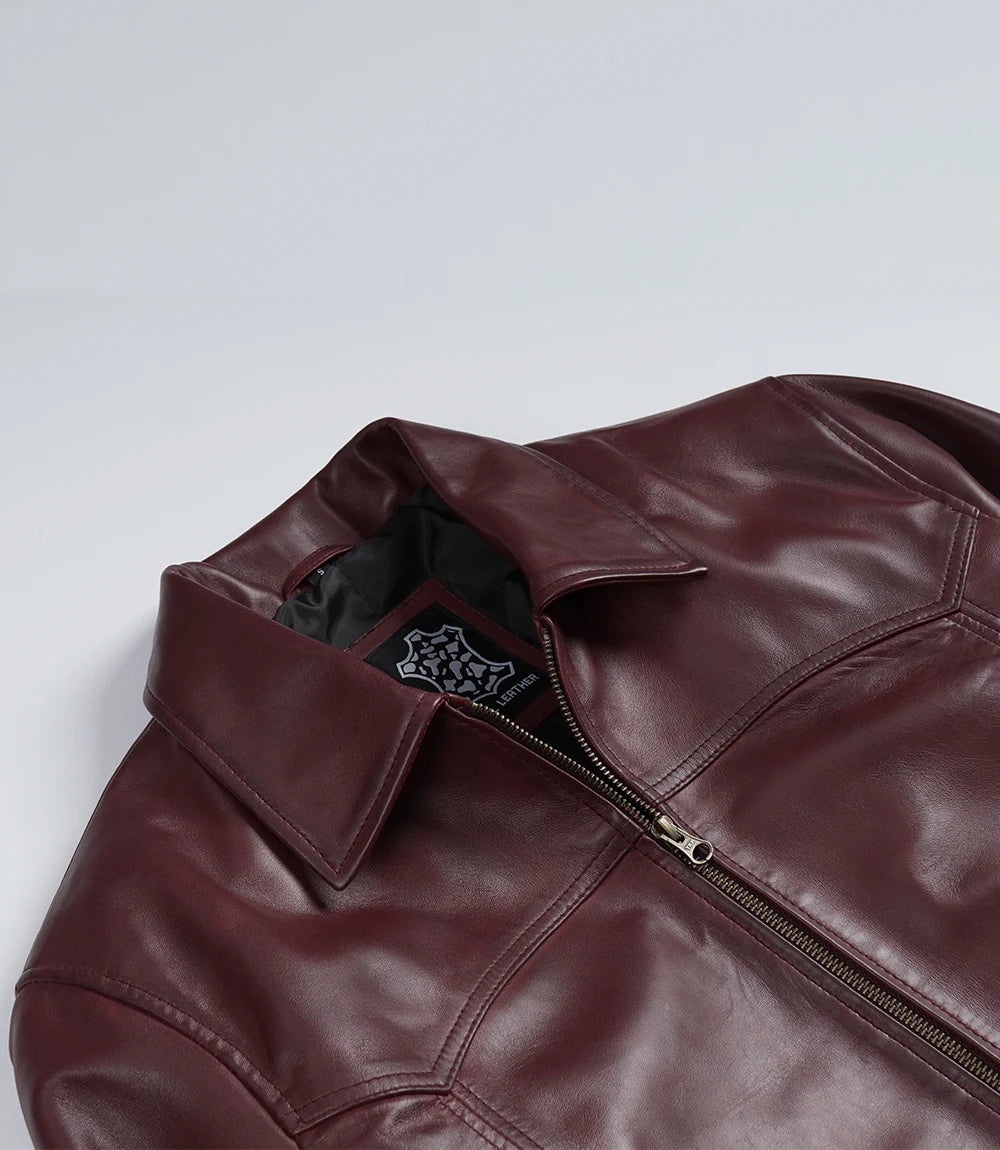 Veste en cuir noir style motard pour homme