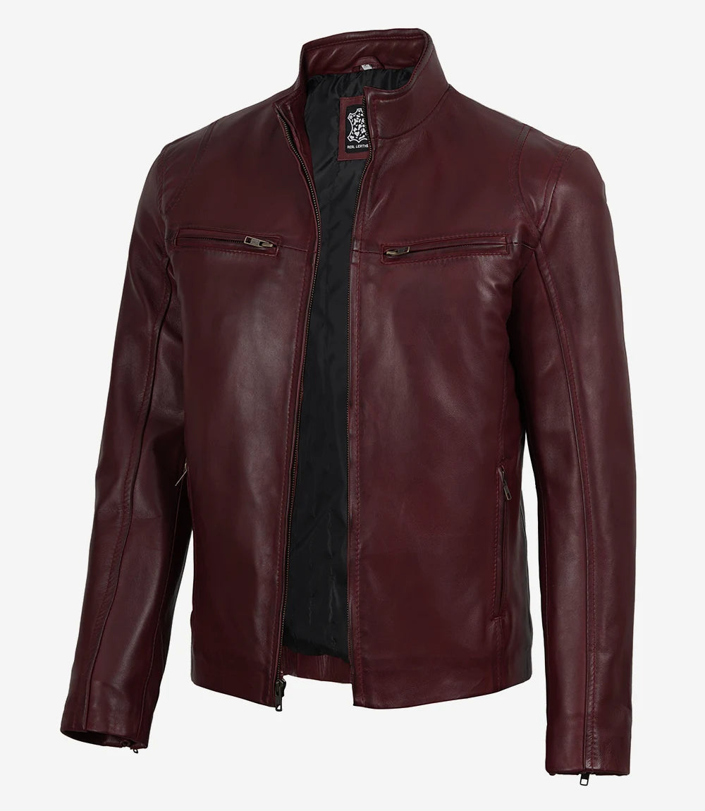Veste en cuir noir style motard pour homme