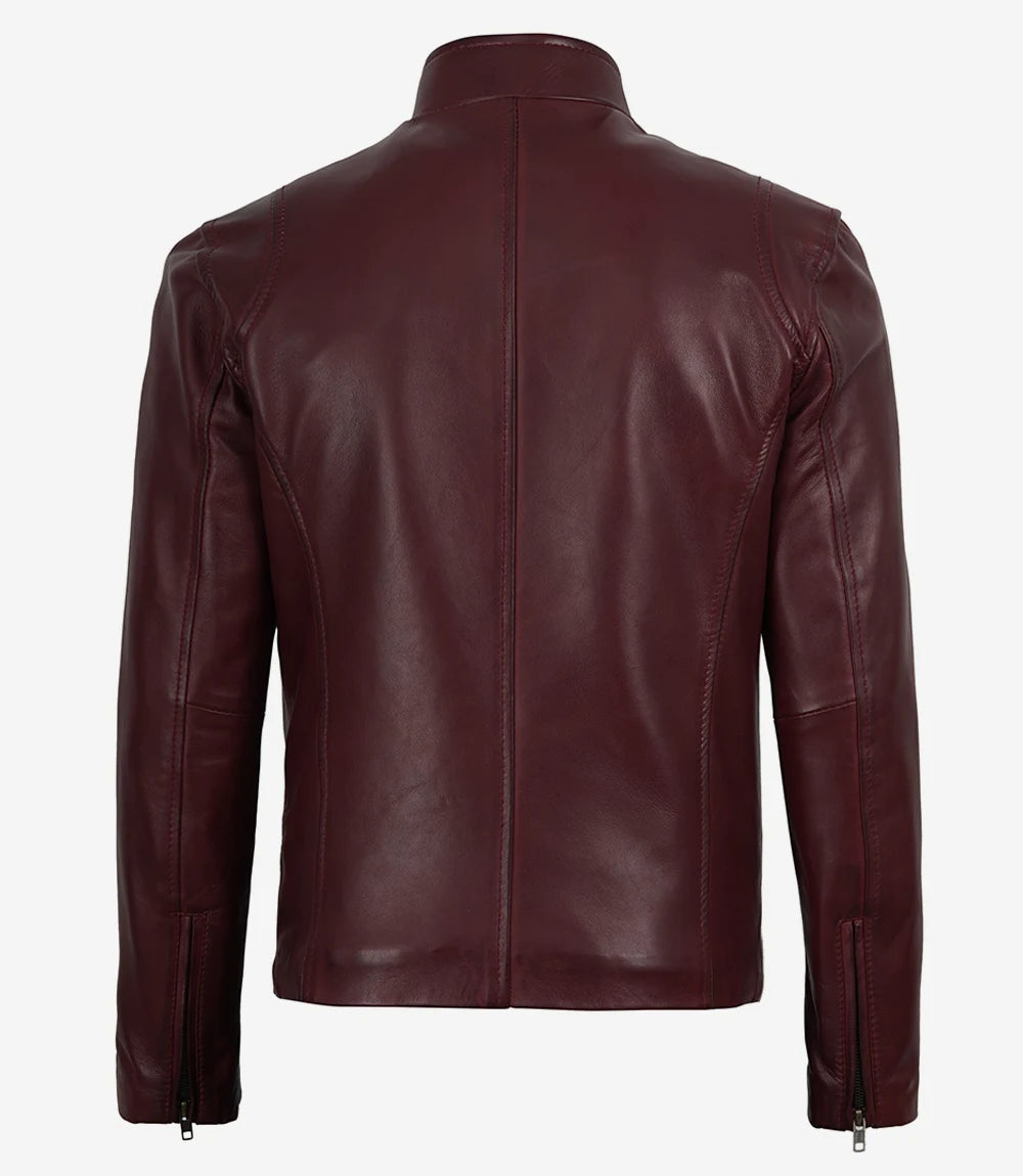 Veste en cuir noir style motard pour homme