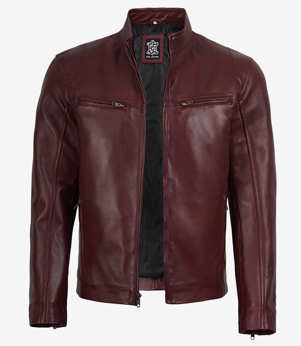 Veste en cuir noir style motard pour homme