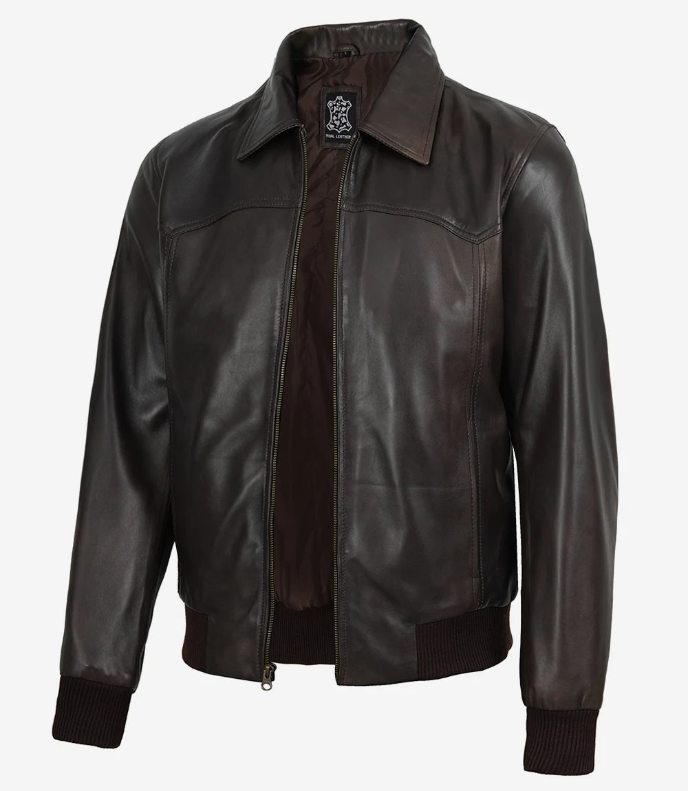 Veste en cuir noir style motard pour homme