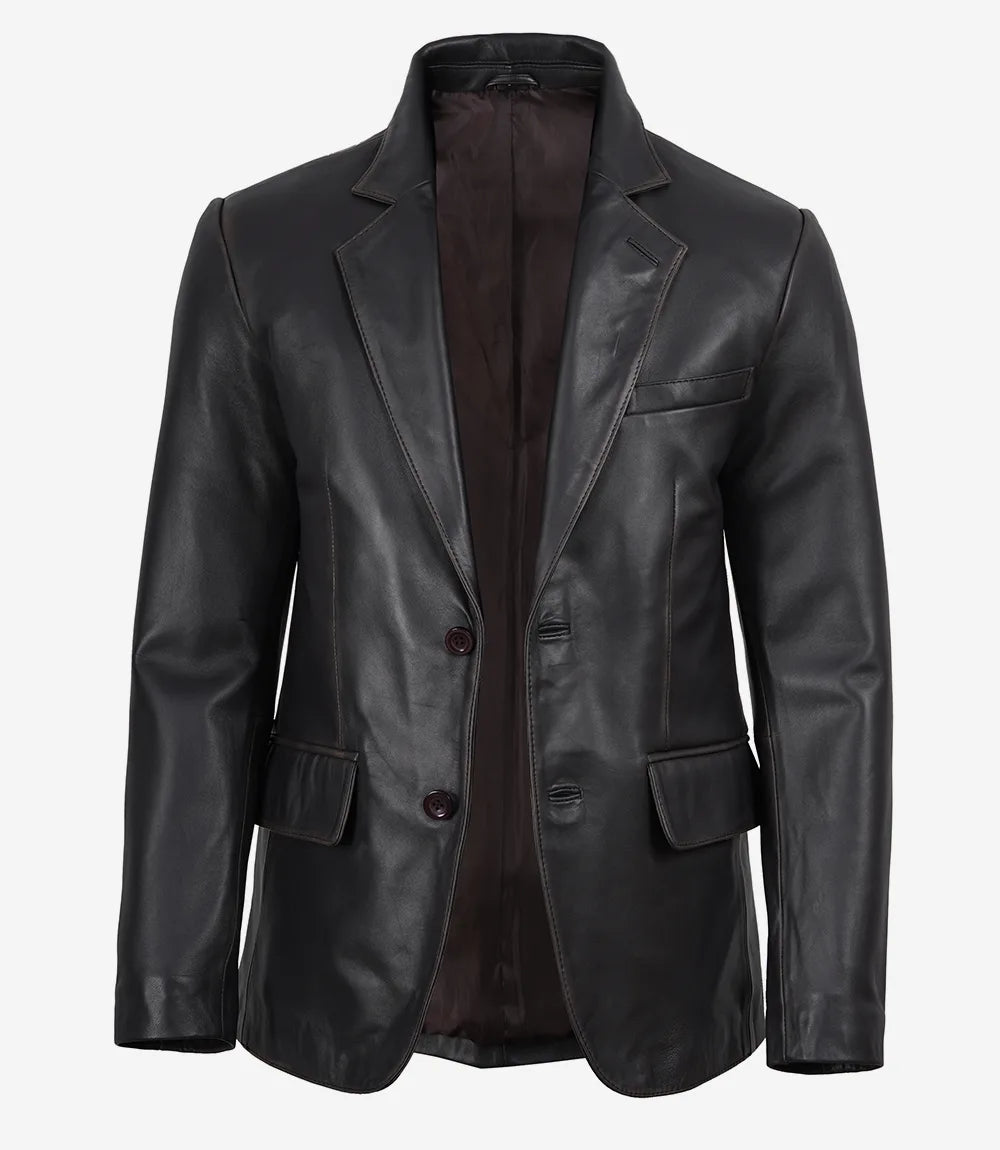 Men's 2 Button Vintage Brown Rub-Off Leather Blazer