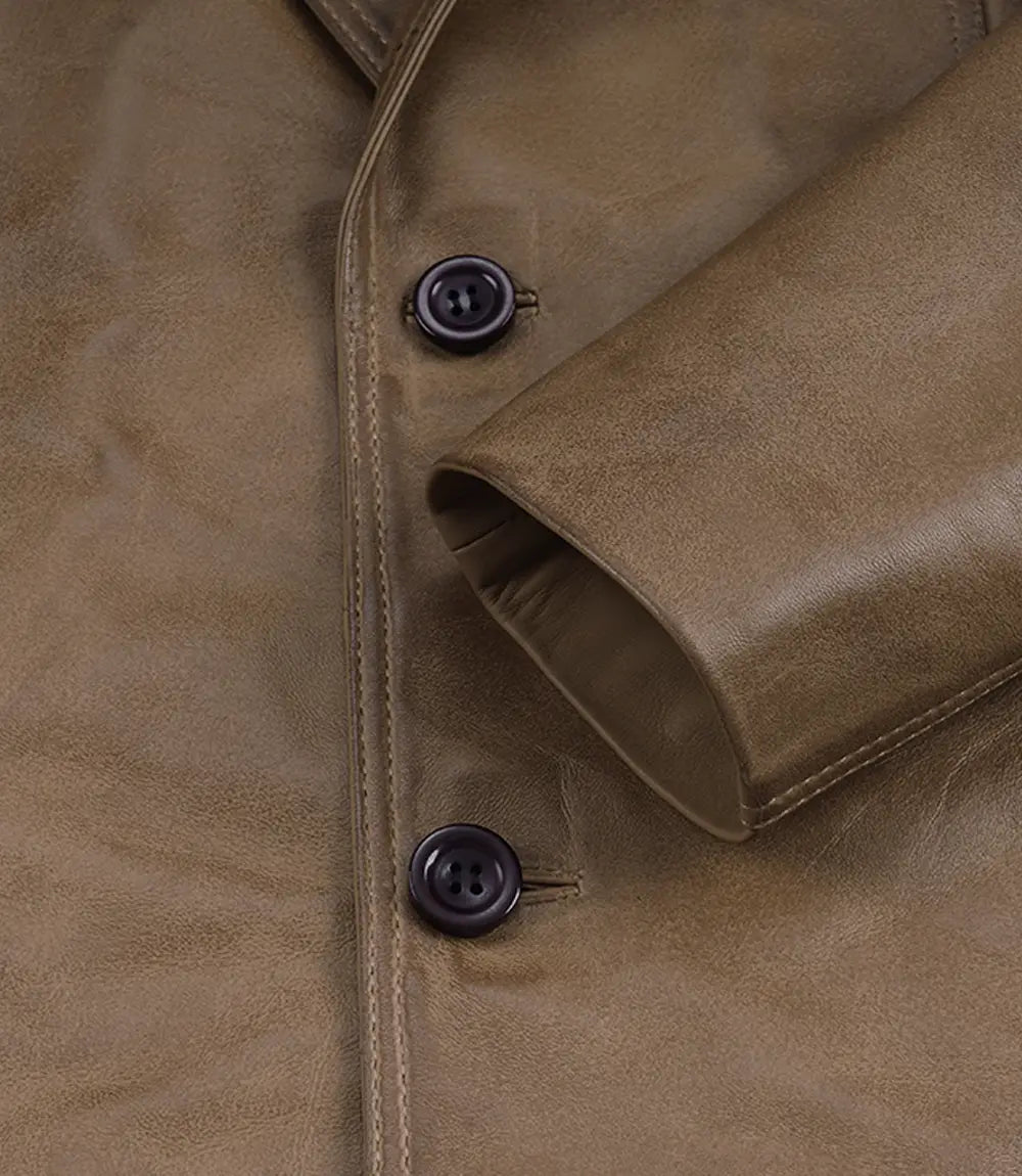 Men's Two-Button Camel Waxed Leather Blazer Jacket