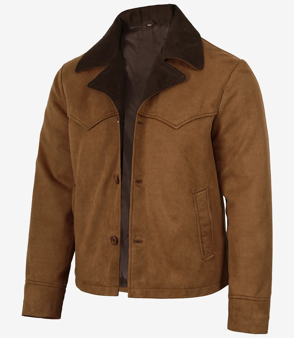 Men's Light Brown Faux Suede Jacket with Western Detail