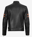 Veste motard en cuir noir pour homme avec bandes beiges sur les bras