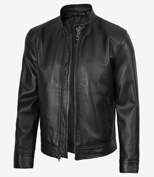 Veste en cuir style motard noir Owen pour homme