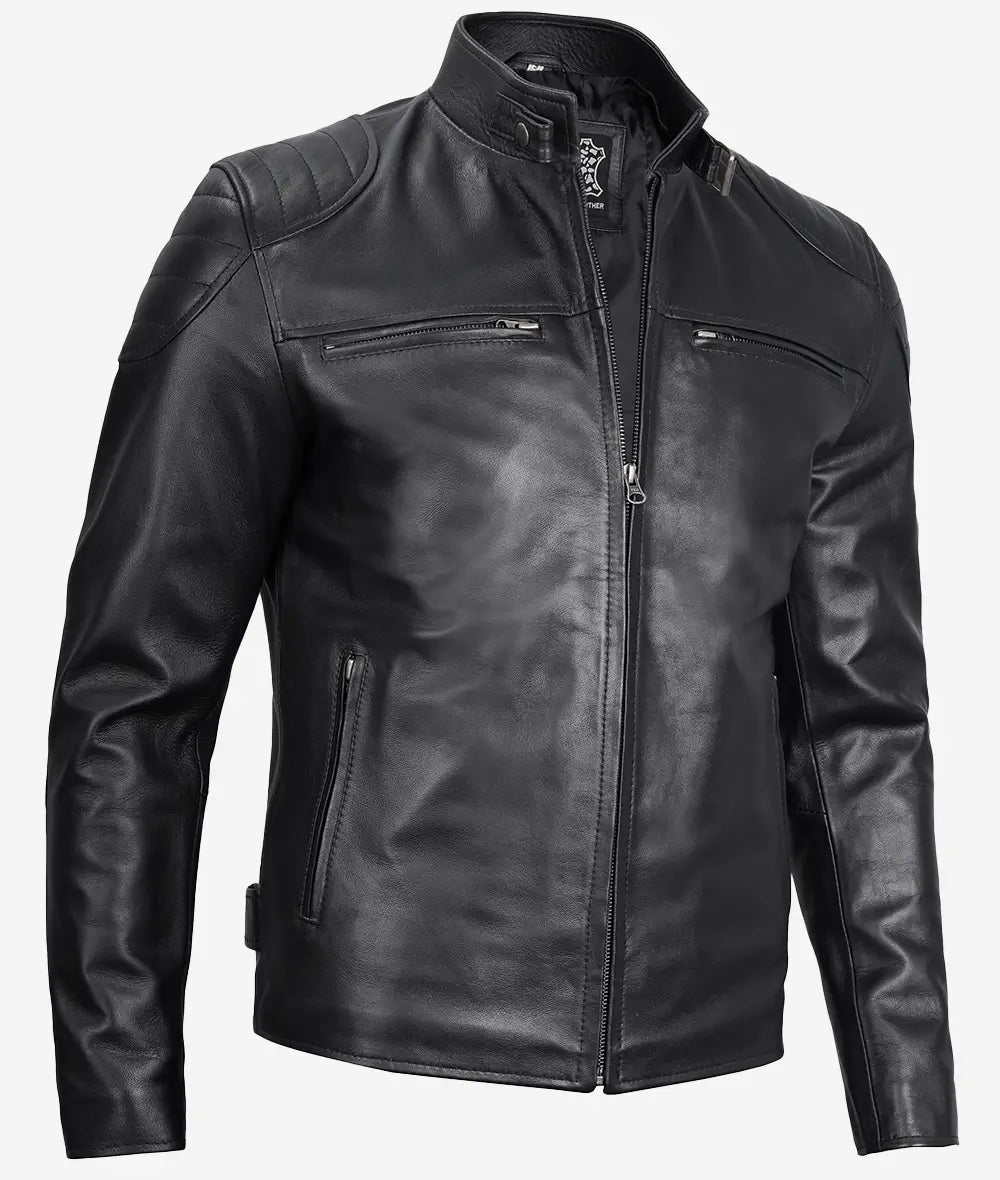 Mens Black Leather Racer Jacket