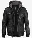 Mens Bomber Hooded Black Leather Jacket