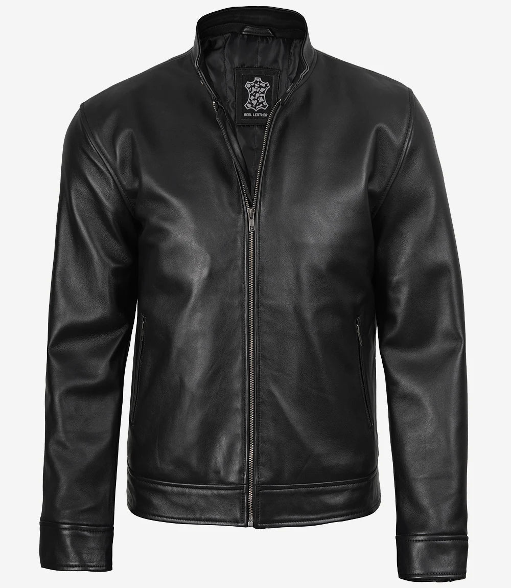 Veste en cuir style motard noir Owen pour homme