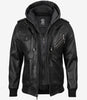 Veste en cuir noir pour homme avec capuche amovible grise