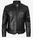 Veste de motard noire en cuir véritable pour homme
