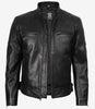 Veste de motard noire en cuir véritable pour homme
