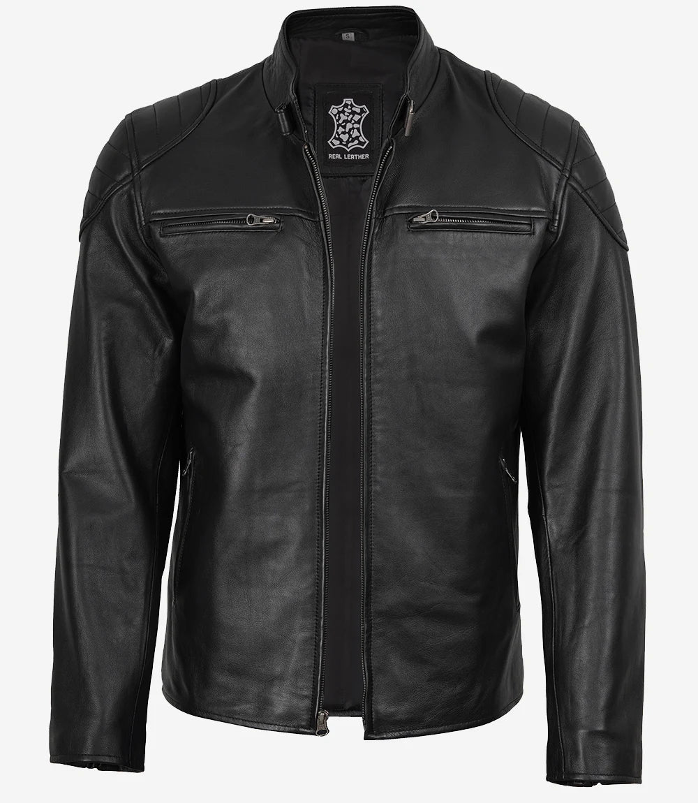 Veste de course en cuir noir pour homme