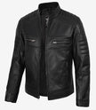 Veste de motard noire en cuir d'agneau véritable pour homme 