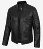 Veste de motard noire en cuir d'agneau véritable pour homme 