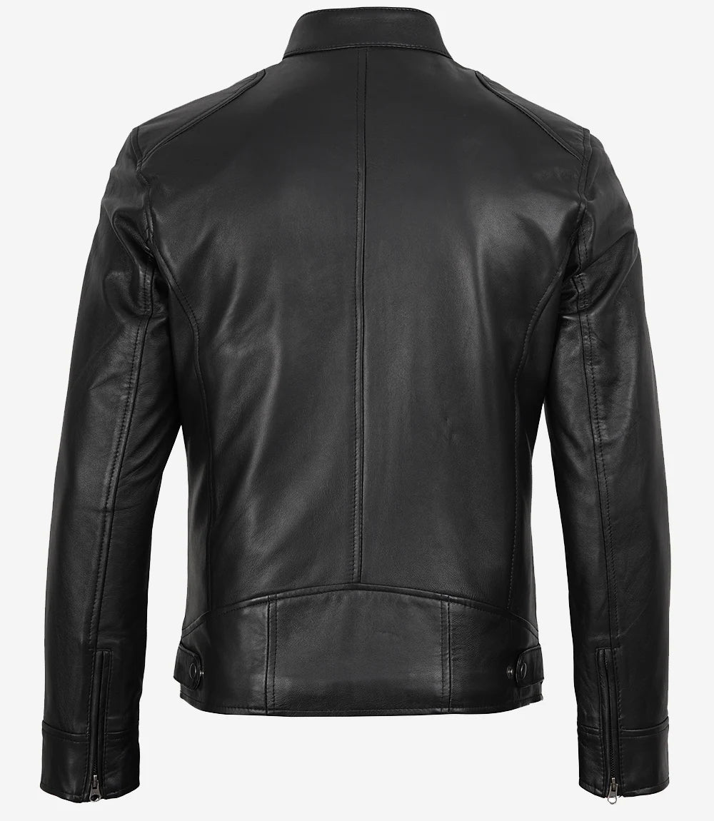 Veste style motard en cuir d'agneau noir pour homme