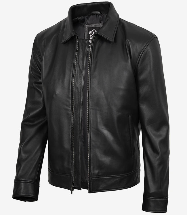 MINIMALISTE : Veste Harrington en cuir noir Tony pour homme