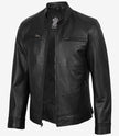 Veste style motard en cuir d'agneau noir pour homme