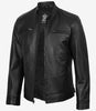Veste style motard en cuir d'agneau noir pour homme