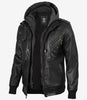 Veste en cuir noir pour homme avec capuche amovible grise