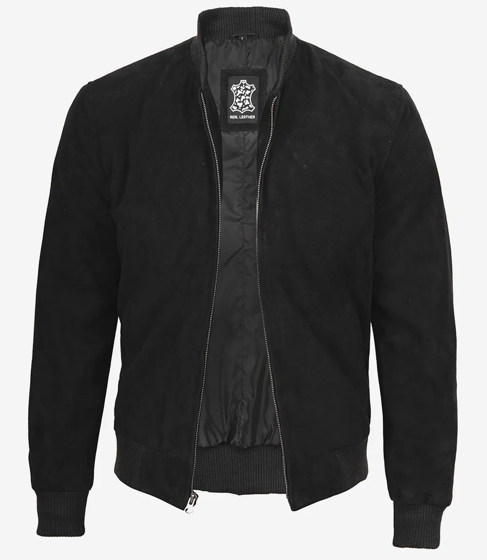Blouson aviateur en daim noir de qualité supérieure pour homme