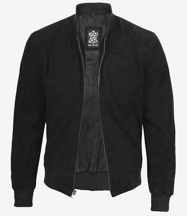 Blouson aviateur en daim noir de qualité supérieure pour homme
