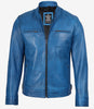 Veste motard bleu vieilli en cuir véritable pour homme