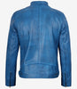 Veste motard bleu vieilli en cuir véritable pour homme
