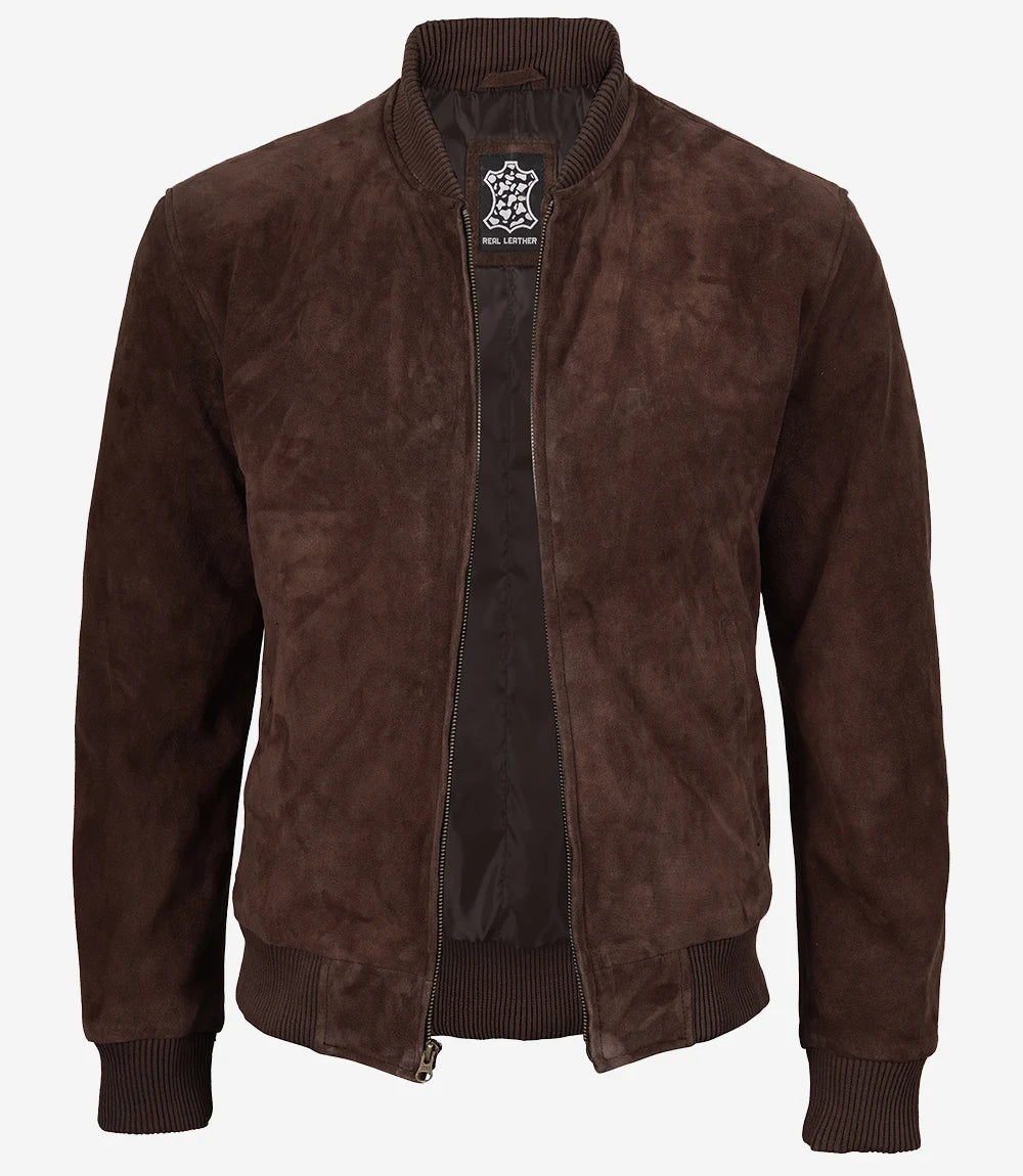 Blouson aviateur en daim marron foncé pour homme