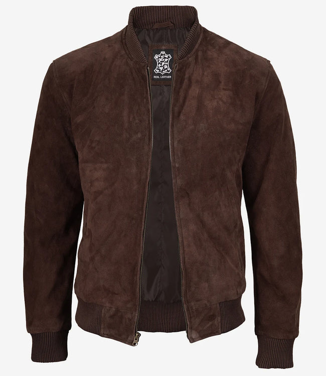 Blouson aviateur en daim marron foncé pour homme