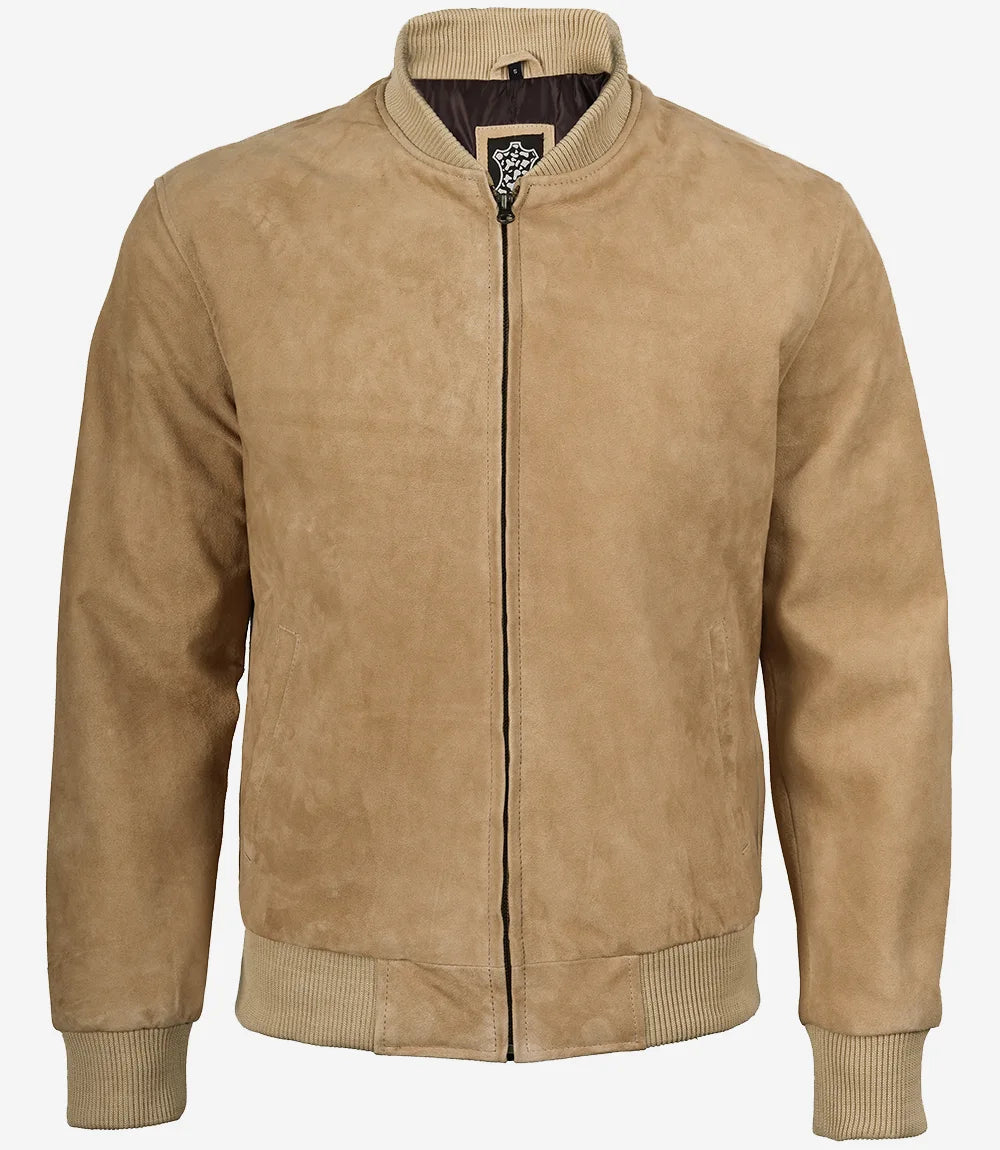 Blouson aviateur en daim camel pour homme