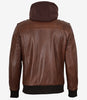 Blouson aviateur en cuir cognac pour homme avec capuche amovible