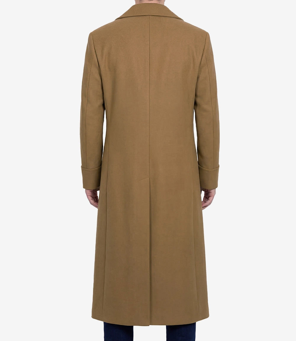 Aaron Mens Camel Brown Double Breasted Wool Coat