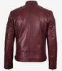 Veste en cuir style motard bordeaux pour homme