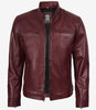 Veste en cuir style motard bordeaux pour homme