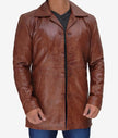 Mens Tall 3 4 Length Cognac Leather Car Coat
