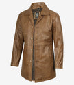 Manteau 3/4 en cuir marron camel pour homme