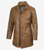 Manteau 3/4 en cuir marron camel pour homme