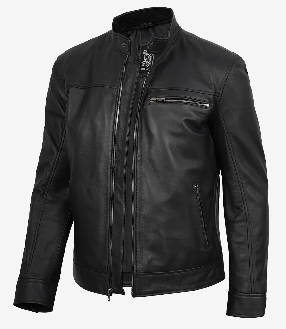 Veste en cuir noir Bickford pour homme – Cuir d'agneau véritable