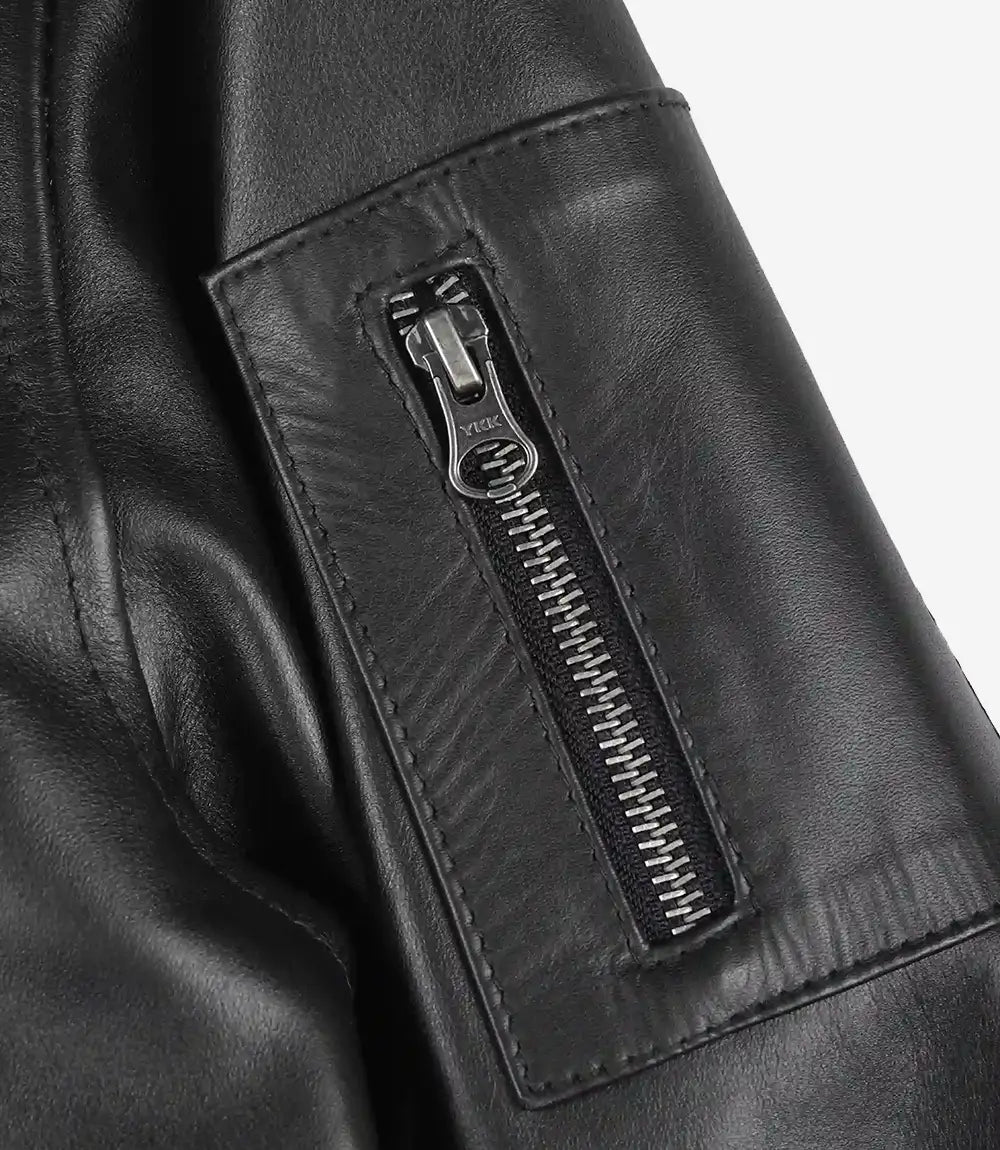 Blouson aviateur en cuir de vache noir pour homme