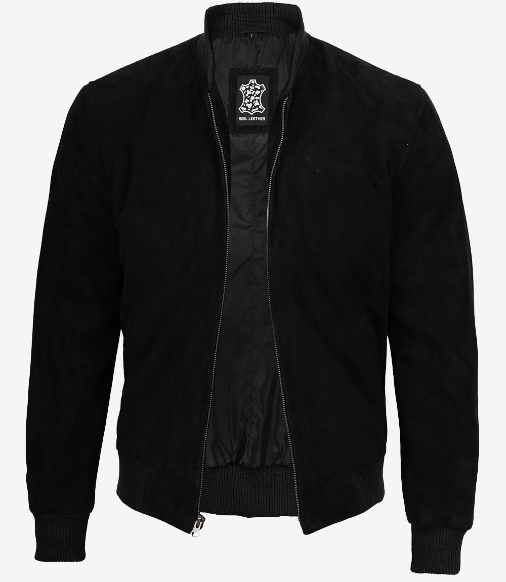 Blouson aviateur en daim noir de qualité supérieure pour homme