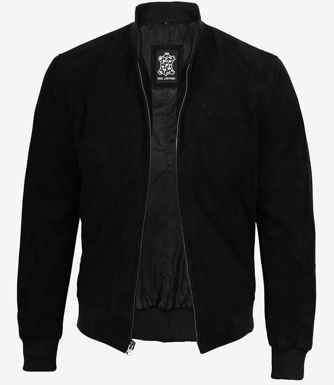 Blouson aviateur en daim noir de qualité supérieure pour homme