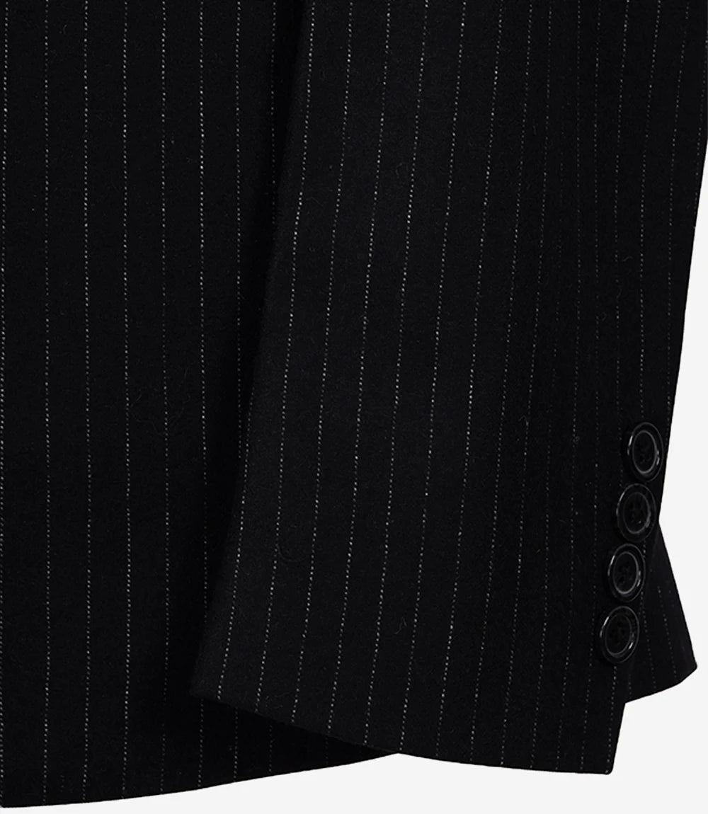 Men's Black Pinstripe Wool-Blend 3-Piece Suit — Notch Lapel