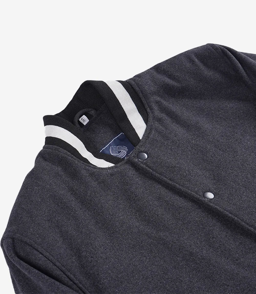 Mens Wool Charcoal Grey Varsity Jacket