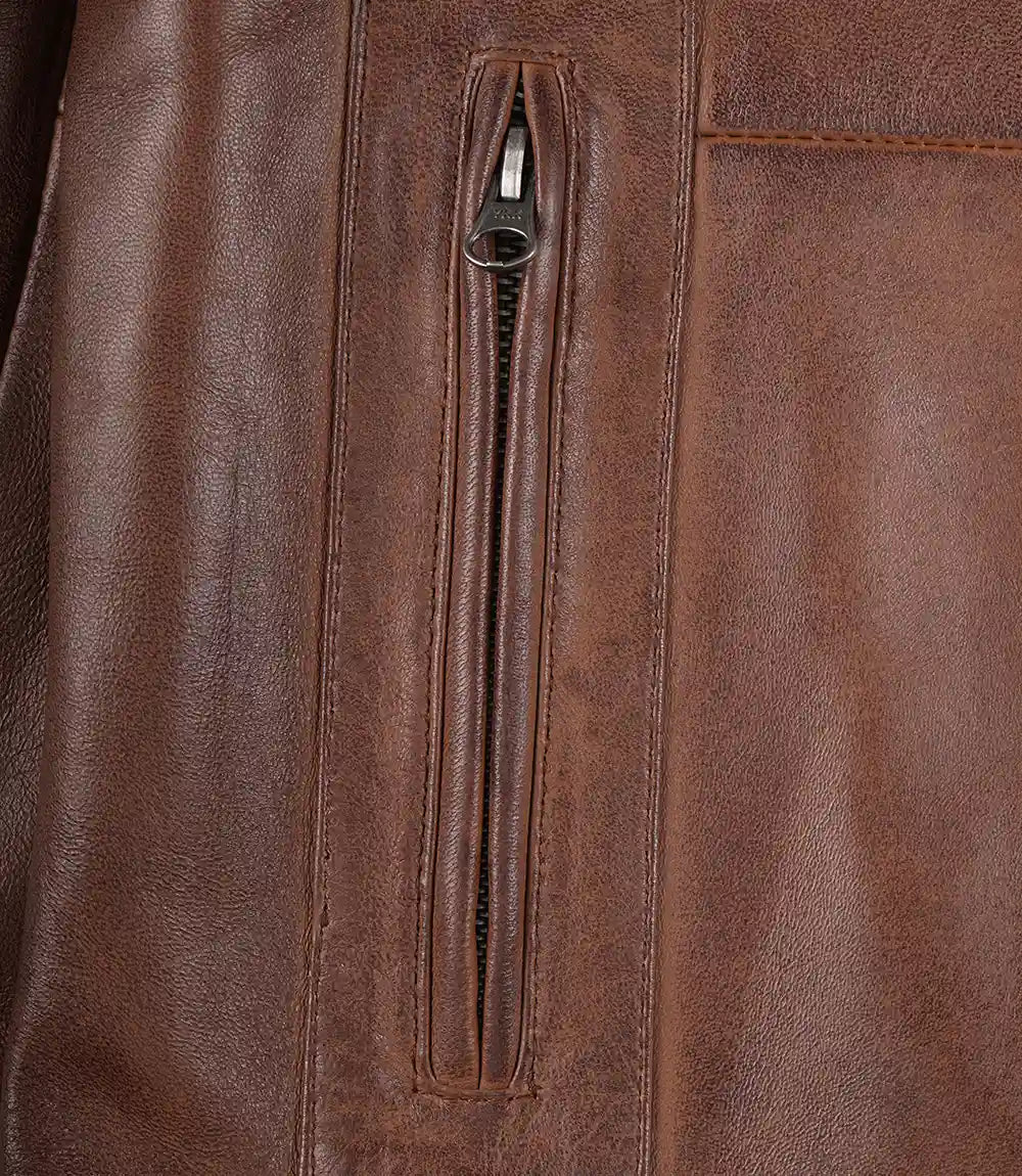 Mens Brown Leather Car Coat
